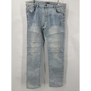 WT02 Jeans Mens 40x31 Blue Acid Wash Stretch Urban Streetwear Straight Fit Distr